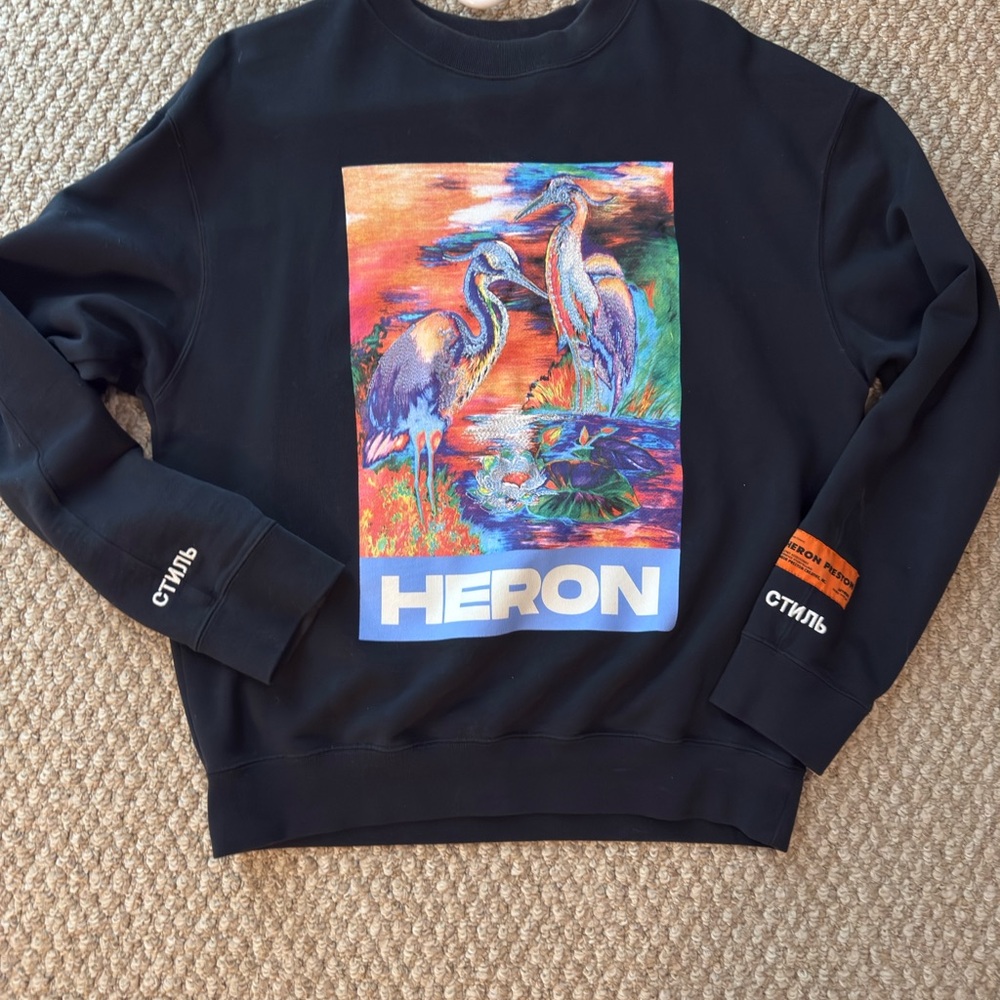 Heron Preston Black and Orange Graphic Crewneck Sweater